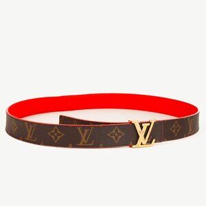 Louis Vuitton M9498 Golden LV Initiales Brown Monogram Red Reversible Belt